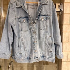 Madewell Light Blue Distressed Oversized Trucker Jean Jacket